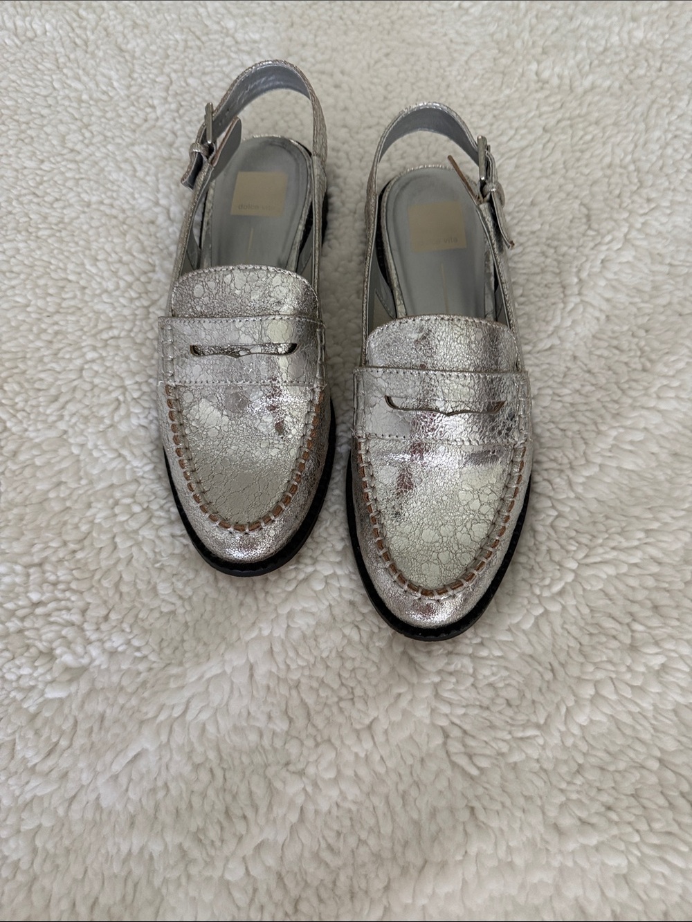 Dolce Vita Metallic Silver Slingback Penny Loafers